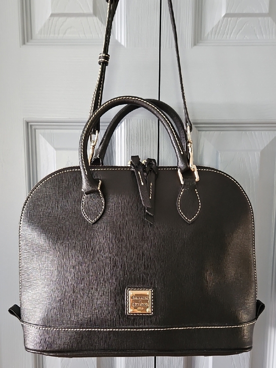 Dooney & Bourke Handbags - Dooney & Bourke Black Saffiano Leather Domed Zip Satchel